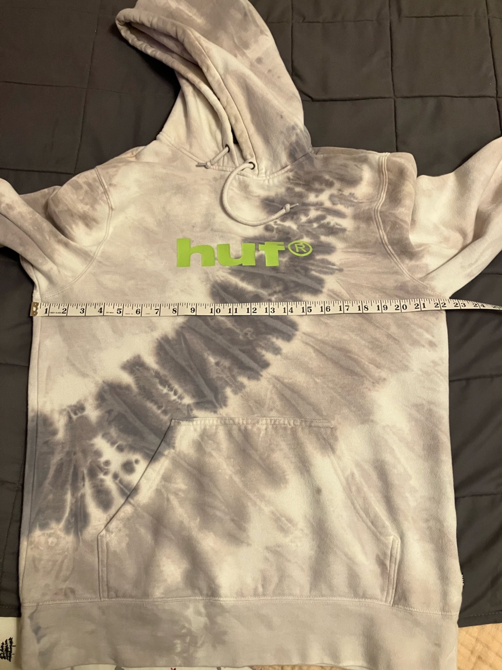 Men's HUF Grey & White Tie-Dye Fleece Hoodie – Size Large (L)